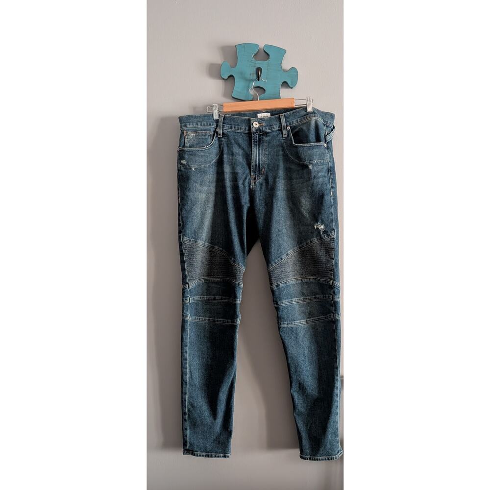 Hudson Ethan Biker Moto Skinny Blue Jeans in Kuban Wash New With Tags Size 40